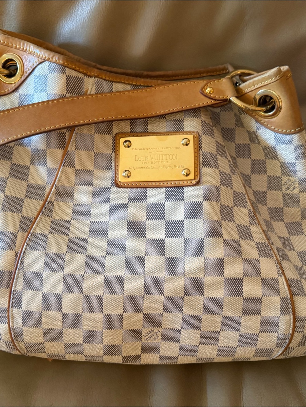 Louis Vuitton Damier Azur Canvas Shoulder Bag in Beige and Light Blue